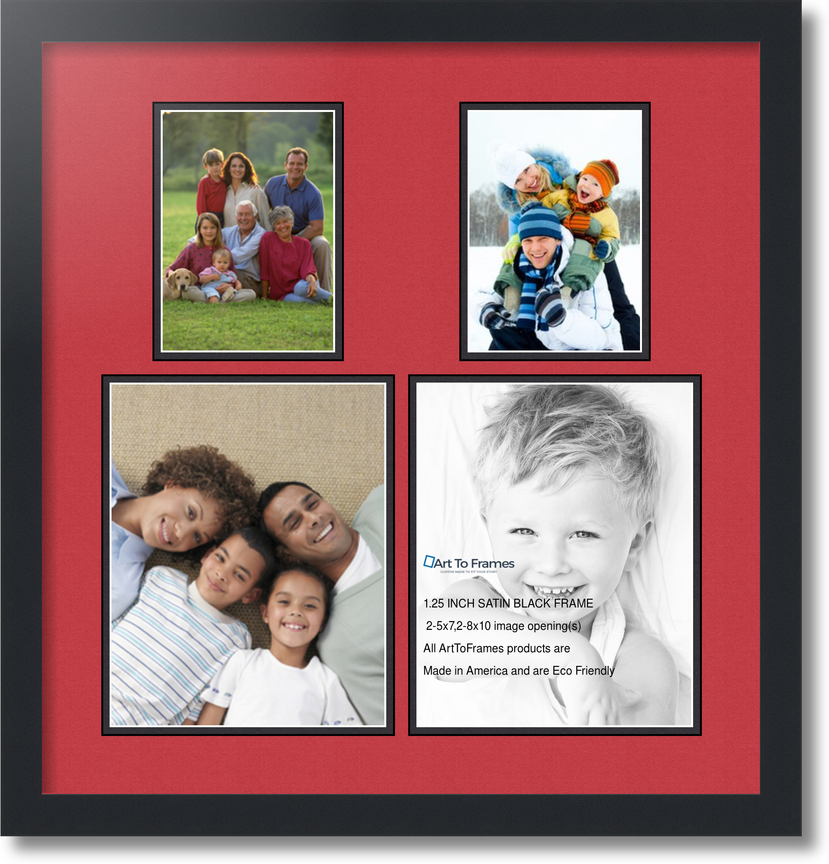 Satin Black Collage Picture Frame with 2 8x10, 5x7 opening(s), Double