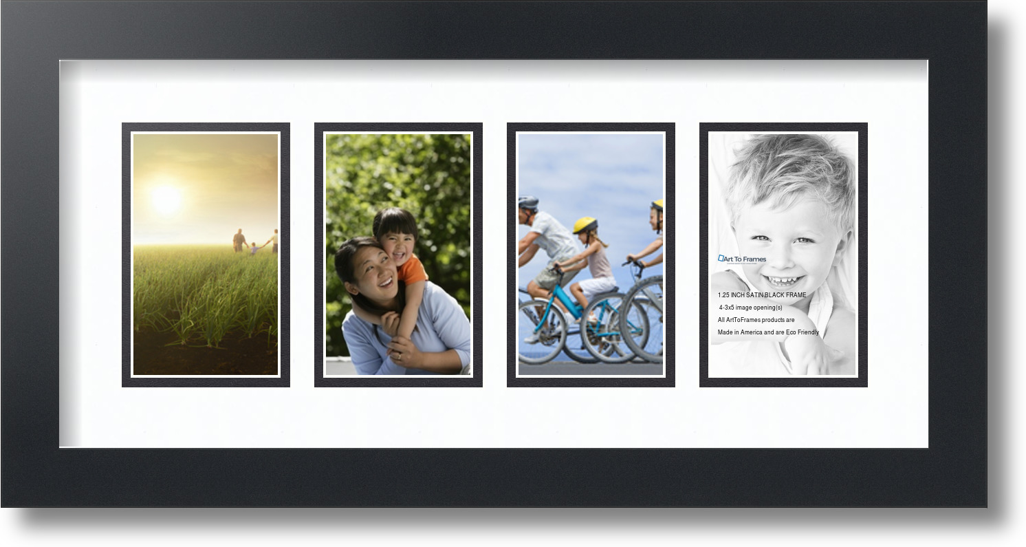 Satin Black Collage Picture Frame with 4 - 3x5 opening(s), Double Matted