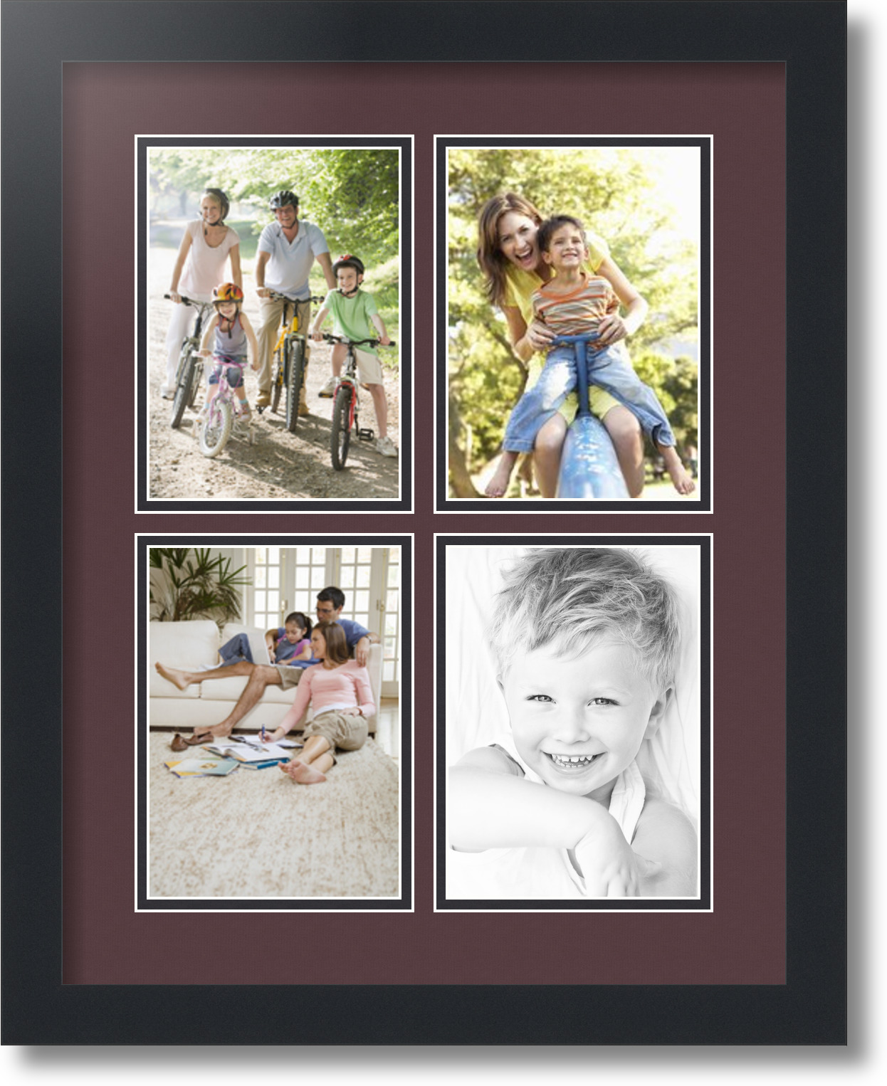 Satin Black Collage Picture Frame with 4 - 5x7 opening(s), Double Matted