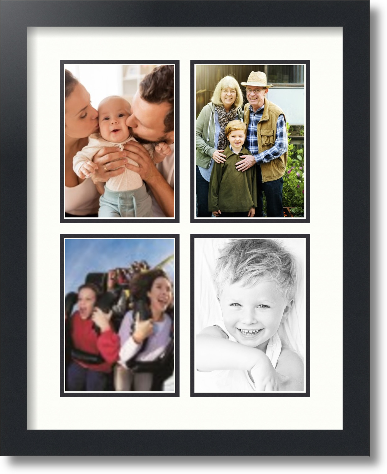 Satin Black Collage Picture Frame with 4 - 5x7 opening(s), Double Matted