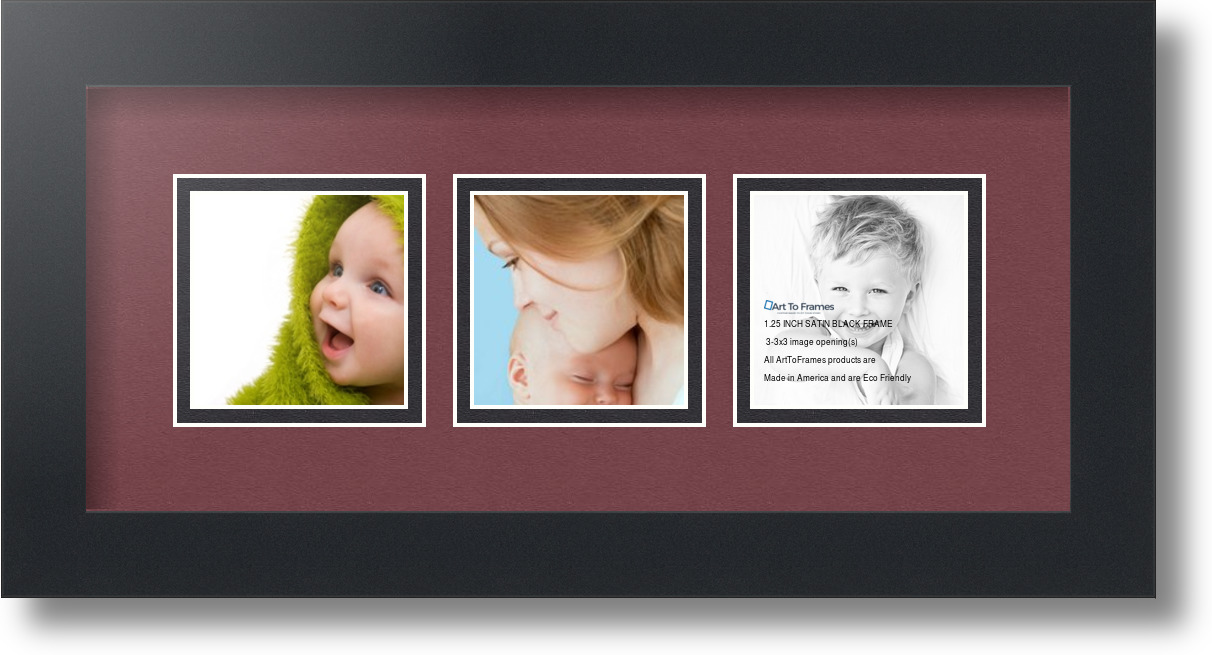 Satin Black Collage Picture Frame with 3 - 3x3 opening(s), Double ...